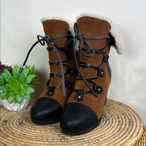 Australia Luxe Collective Brown and Black Ankle Boots Wedge 8
